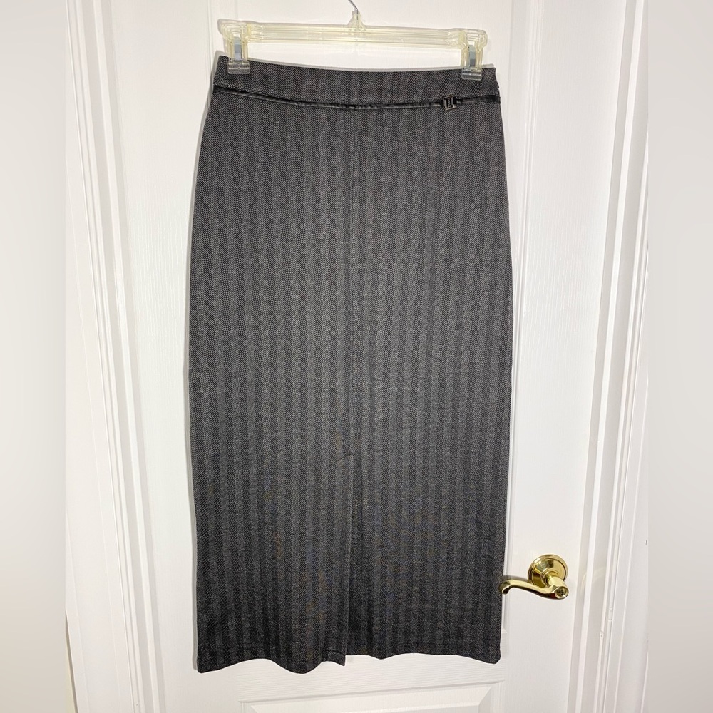 VTG 90s NY&CO Herringbone Print Knit Maxi Pencil Skirt Gray Black Medium